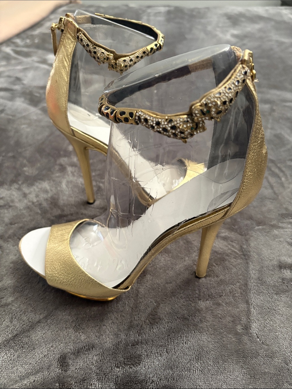 Boutique 9 Gold Jeweled Ankle-Strap Stiletto Sandals